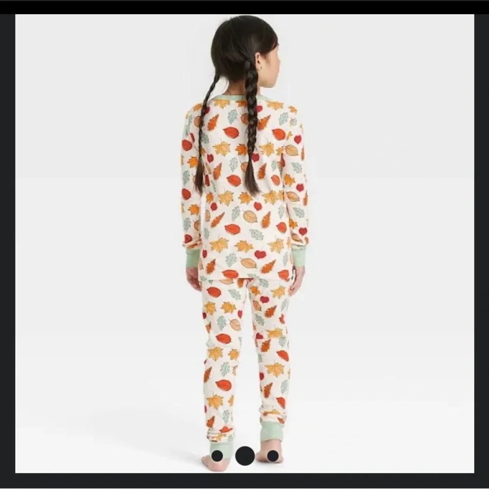Kid's Fall Leaf Print Pajama Set - Cream 8, Ivory - Picture 2 of 2